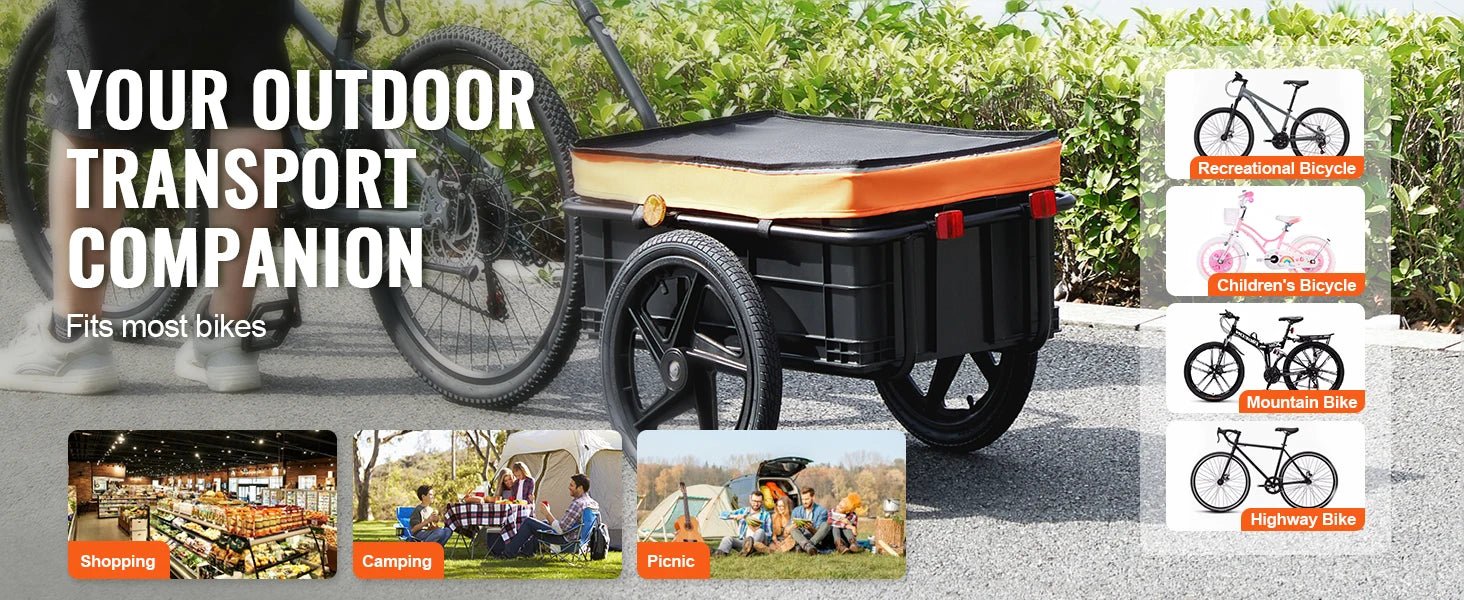 SucceBuy 88Lbs Bike Cargo Trailer Bicycle Wagon Cart Foldable Storage with 16" Wheels & Safe Reflectors Fits 24" - 28" Bike Wheels - Buy at GearForge