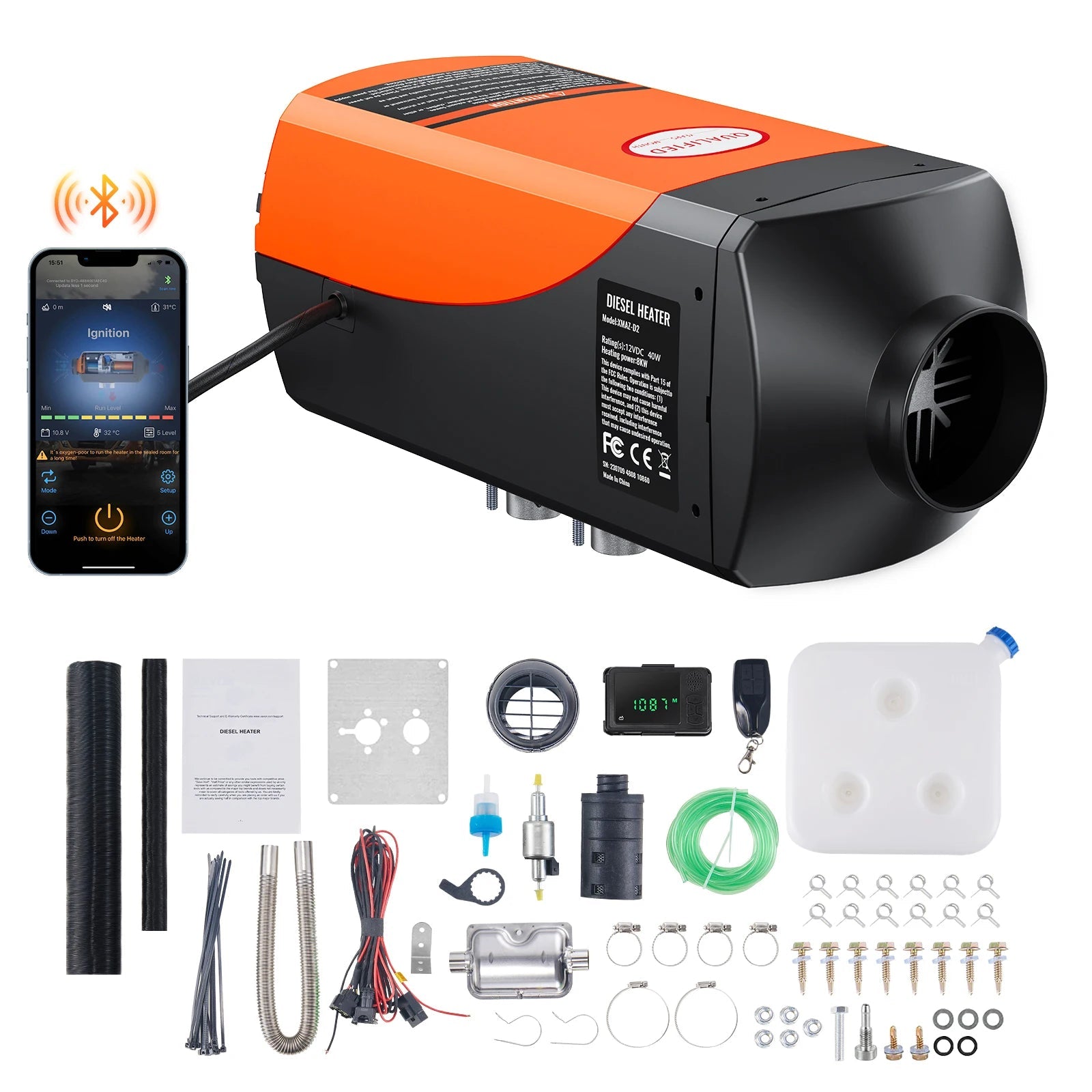 SucceBuy 8KW Diesel Air Heater Bluetooth All - on - one Diesel Heater with LCD Portable Parking Heater for Trailer Camper Van Boat - Buy at GearForge