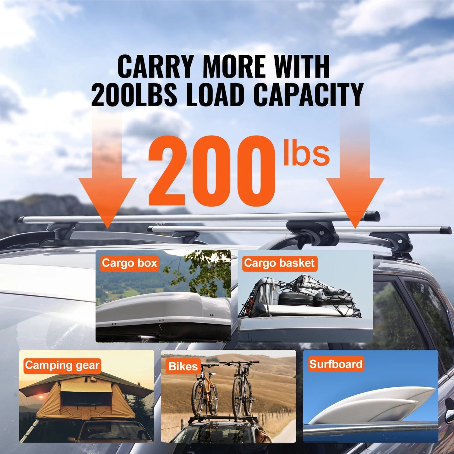 SucceBuy Adjustable Aluminum Roof Rack Crossbars – 200 lbs Load Capacity for SUVs & Sedans - Buy at GearForge