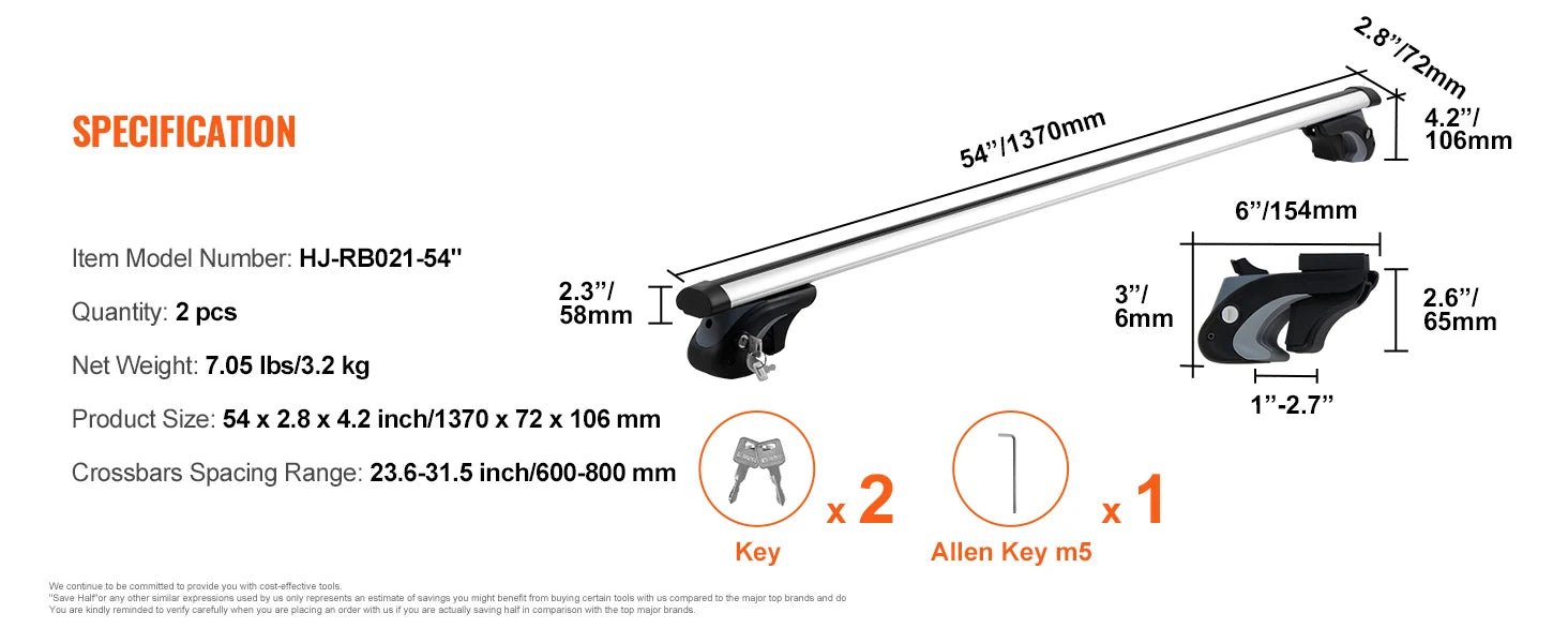 SucceBuy Adjustable Aluminum Roof Rack Crossbars – 200 lbs Load Capacity for SUVs & Sedans - Buy at GearForge