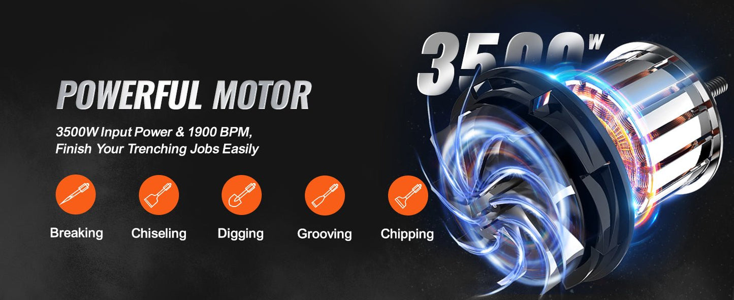 SucceBuy Demolition Jack Hammer 1500W/2200W/3500W Jack Hammer Concrete Breaker Heavy Duty Electric Jack Hammer 2/4pcs Chisel - Buy at GearForge