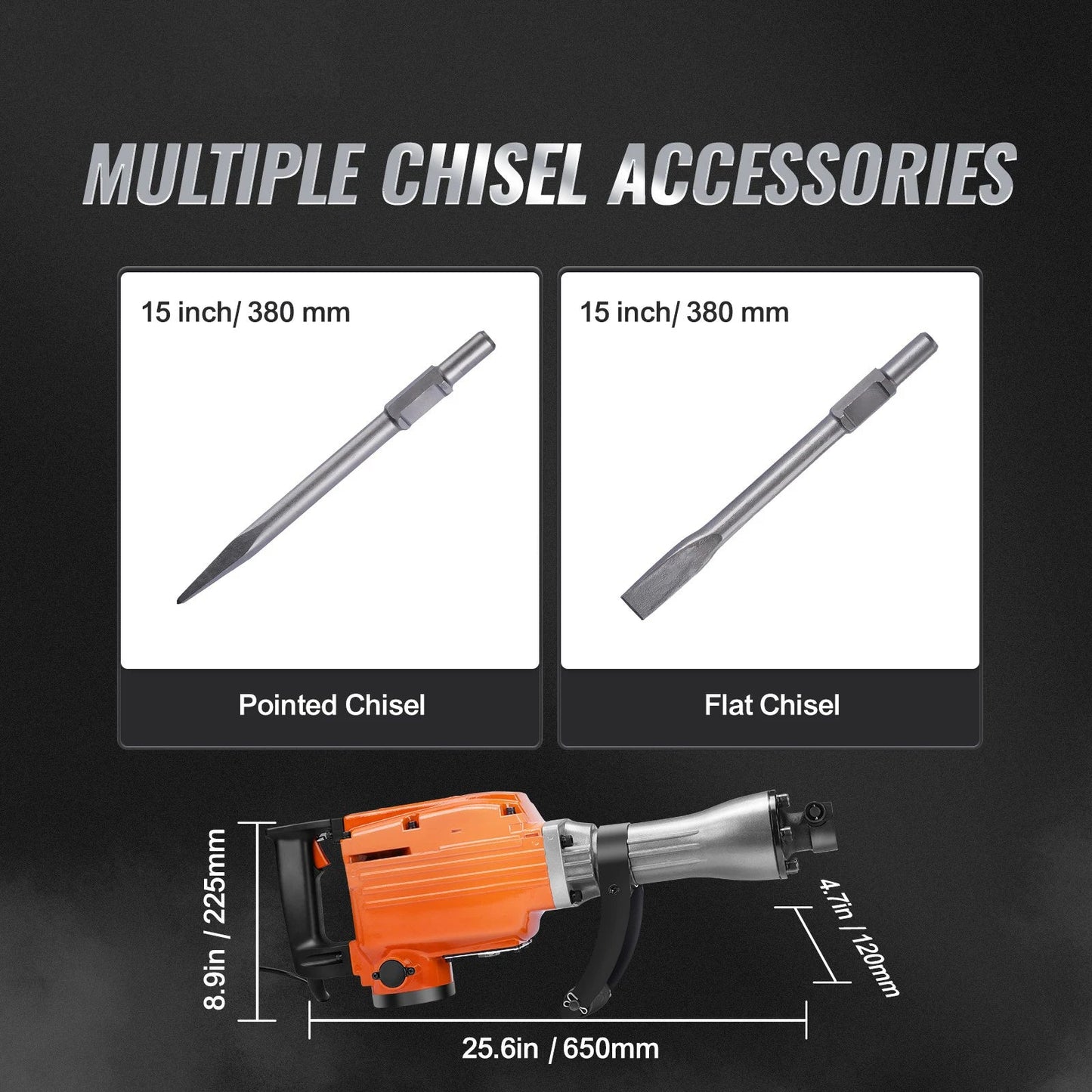 SucceBuy Demolition Jack Hammer 1500W/2200W/3500W Jack Hammer Concrete Breaker Heavy Duty Electric Jack Hammer 2/4pcs Chisel - Buy at GearForge
