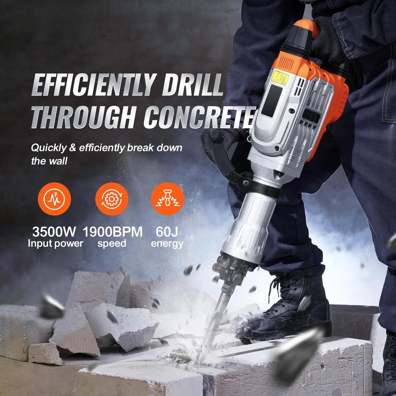 SucceBuy Demolition Jack Hammer 1500W/2200W/3500W Jack Hammer Concrete Breaker Heavy Duty Electric Jack Hammer 2/4pcs Chisel - Buy at GearForge