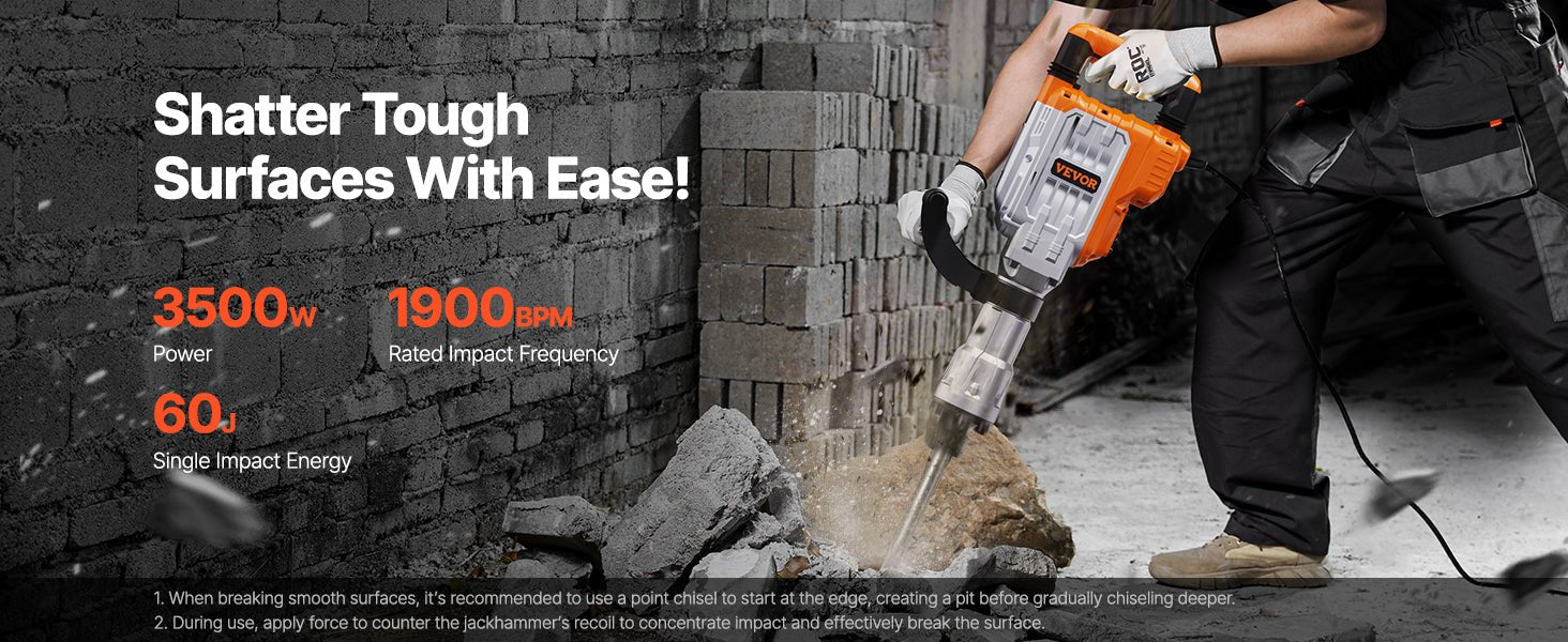 SucceBuy Demolition Jack Hammer 1500W/2200W/3500W Jack Hammer Concrete Breaker Heavy Duty Electric Jack Hammer 2/4pcs Chisel - Buy at GearForge