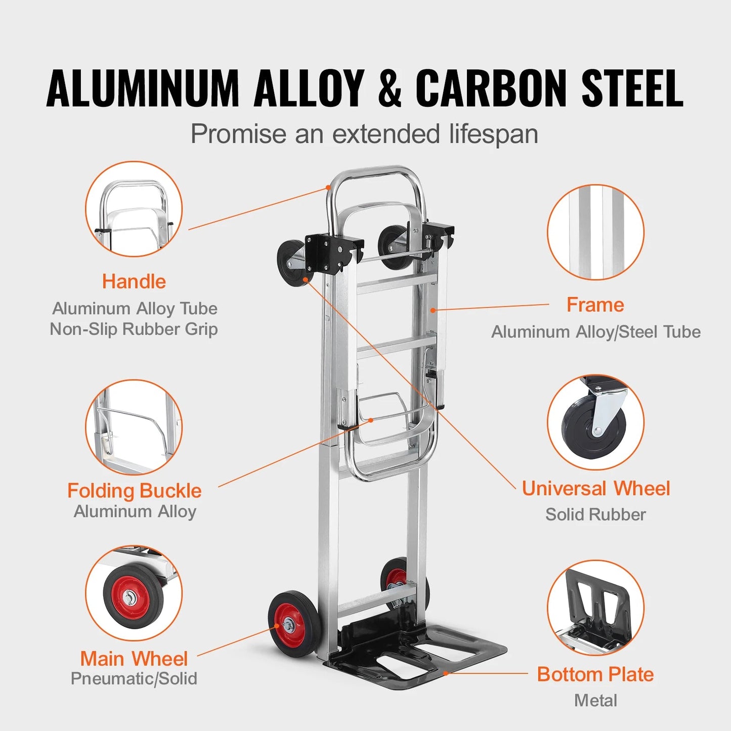 SucceBuy Folding Hand Truck Aluminum Heavy Duty Industrial Collapsible Dolly Cart for Transport Moving in Warehouse Supermarket - Buy at GearForge