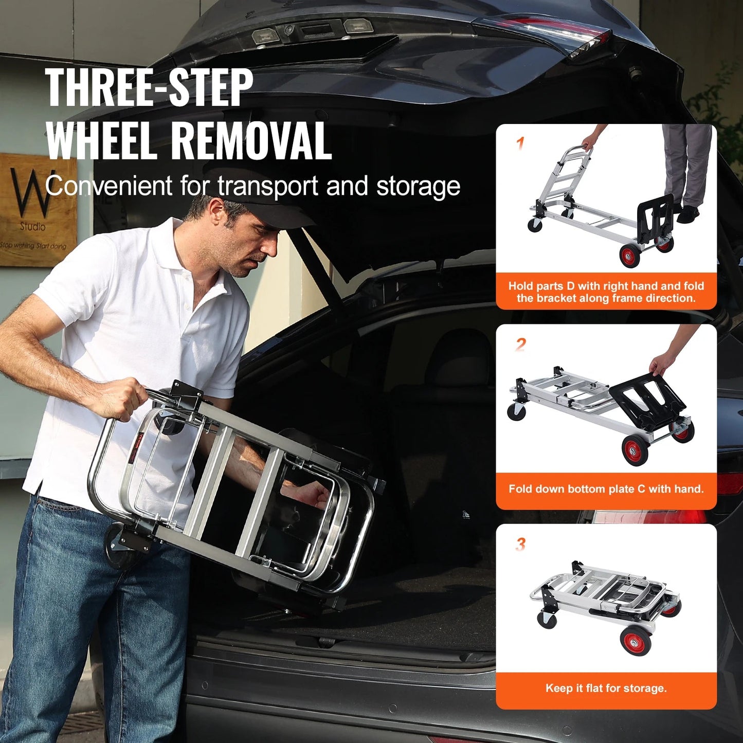 SucceBuy Folding Hand Truck Aluminum Heavy Duty Industrial Collapsible Dolly Cart for Transport Moving in Warehouse Supermarket - Buy at GearForge