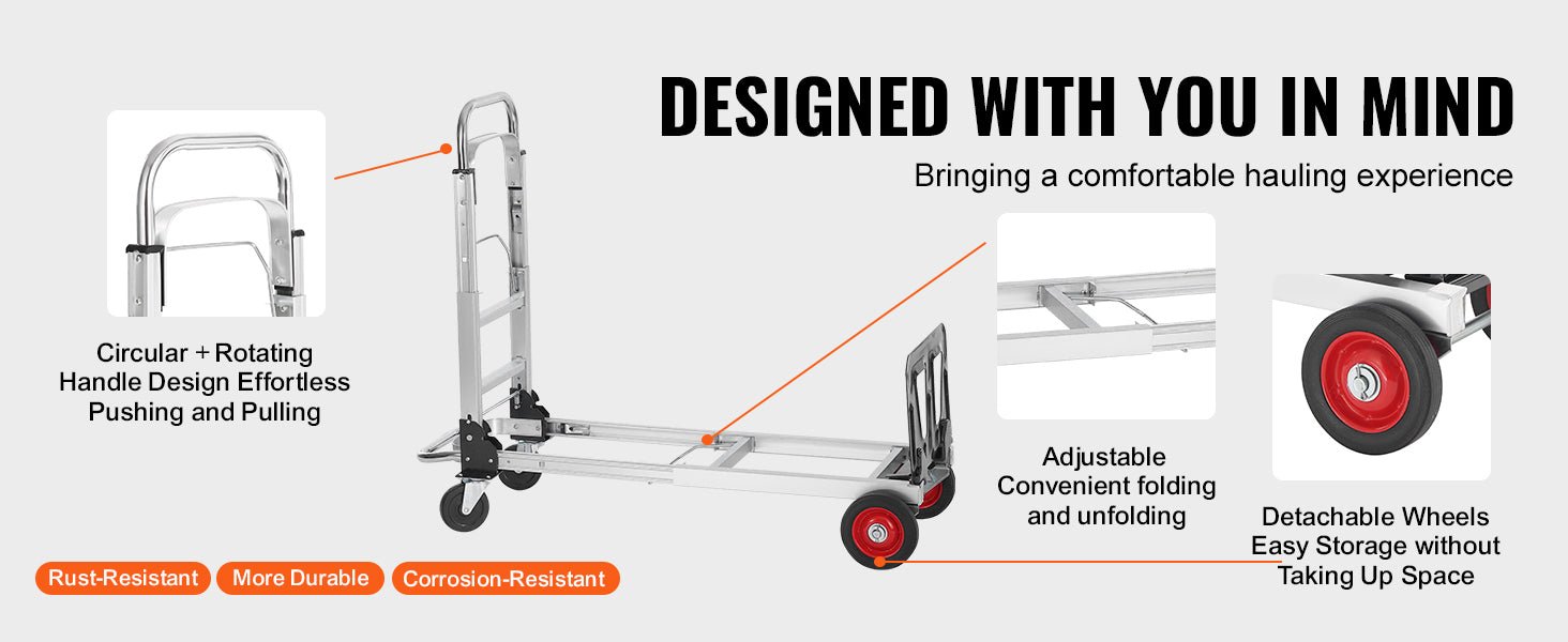 SucceBuy Folding Hand Truck Aluminum Heavy Duty Industrial Collapsible Dolly Cart for Transport Moving in Warehouse Supermarket - Buy at GearForge
