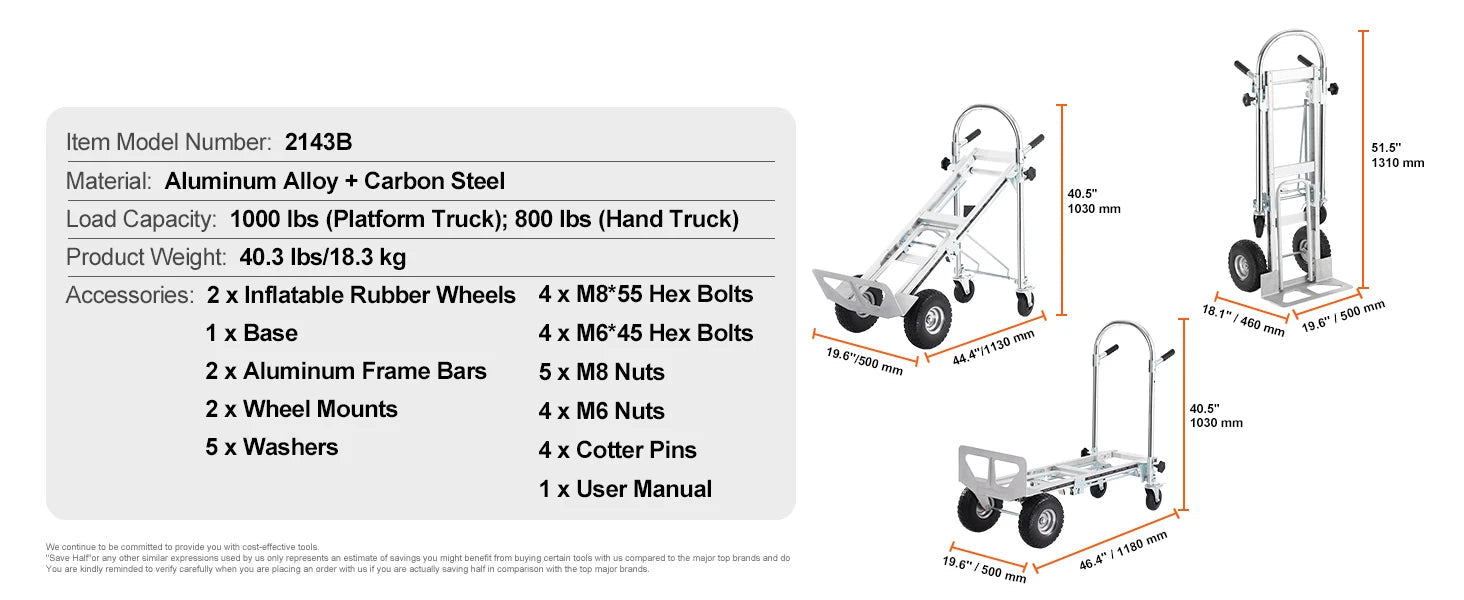 SucceBuy Folding Hand Truck Aluminum Heavy Duty Industrial Collapsible Dolly Cart for Transport Moving in Warehouse Supermarket - Buy at GearForge