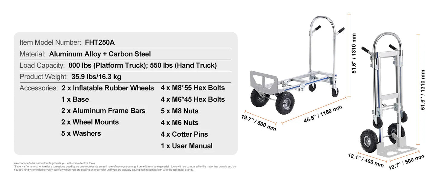 SucceBuy Folding Hand Truck Aluminum Heavy Duty Industrial Collapsible Dolly Cart for Transport Moving in Warehouse Supermarket - Buy at GearForge