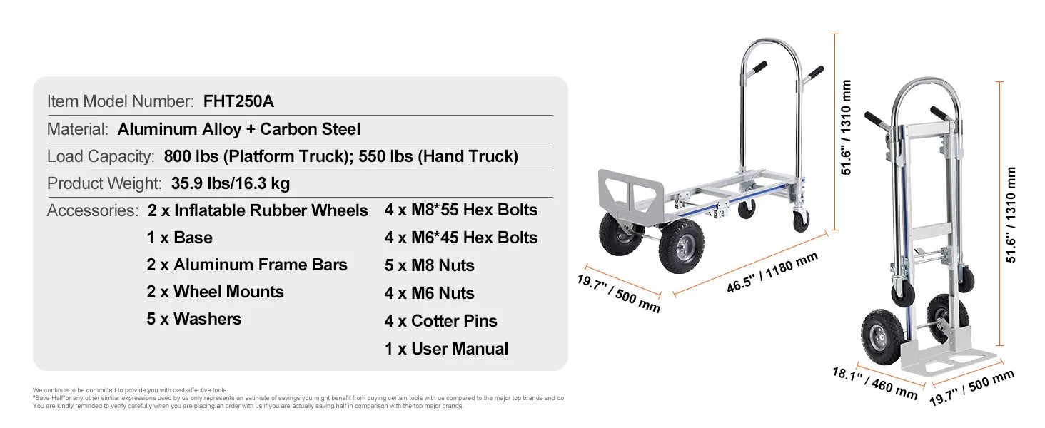 SucceBuy Folding Hand Truck Aluminum Heavy Duty Industrial Collapsible Dolly Cart for Transport Moving in Warehouse Supermarket - Buy at GearForge