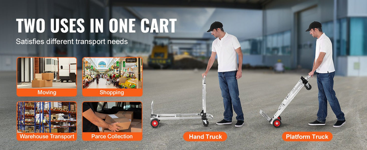 SucceBuy Folding Hand Truck Aluminum Heavy Duty Industrial Collapsible Dolly Cart for Transport Moving in Warehouse Supermarket - Buy at GearForge