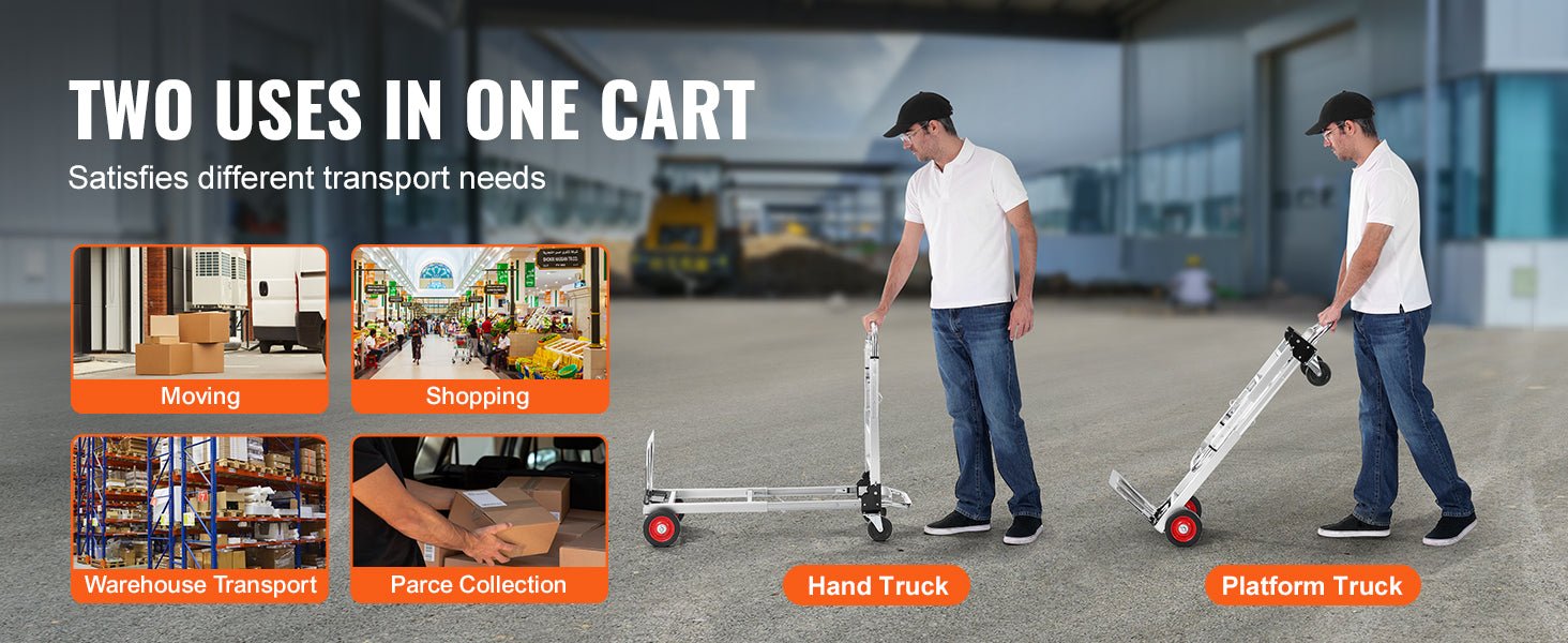 SucceBuy Folding Hand Truck Aluminum Heavy Duty Industrial Collapsible Dolly Cart for Transport Moving in Warehouse Supermarket - Buy at GearForge
