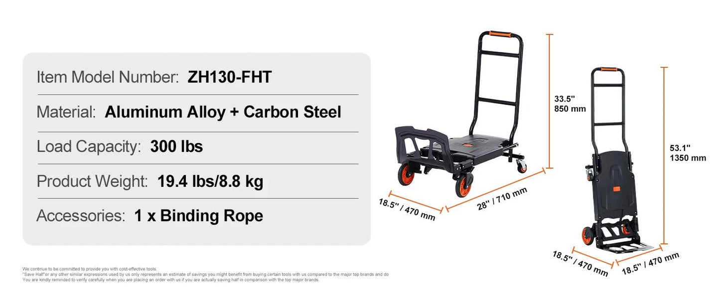 SucceBuy Folding Hand Truck Aluminum Heavy Duty Industrial Collapsible Dolly Cart for Transport Moving in Warehouse Supermarket - Buy at GearForge
