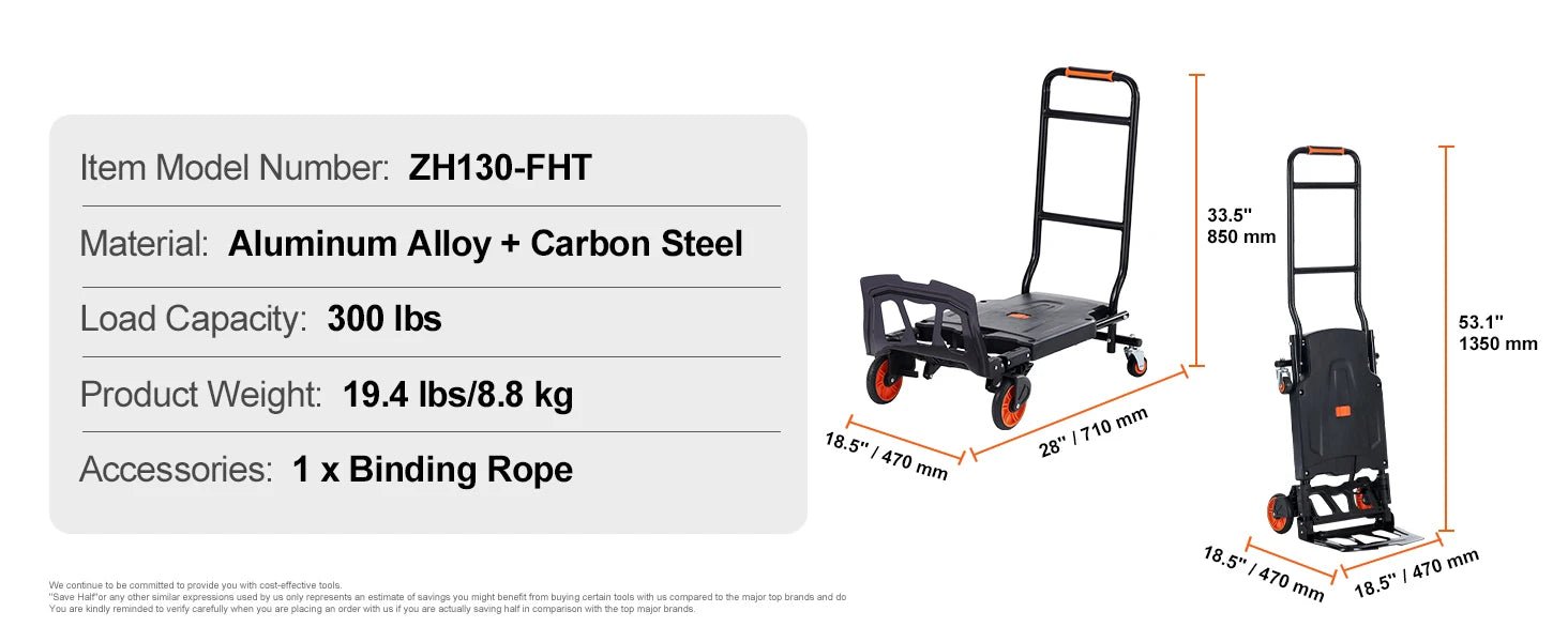 SucceBuy Folding Hand Truck Aluminum Heavy Duty Industrial Collapsible Dolly Cart for Transport Moving in Warehouse Supermarket - Buy at GearForge