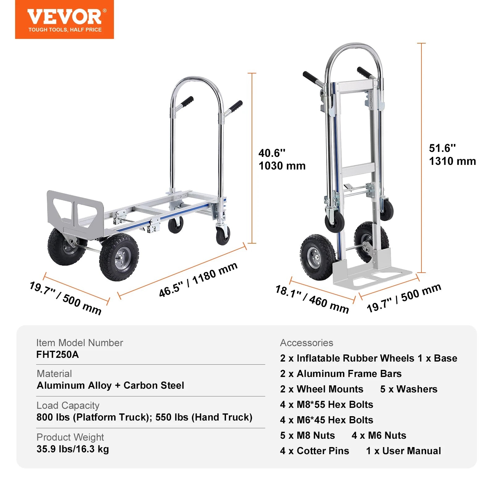 SucceBuy Folding Hand Truck Aluminum Heavy Duty Industrial Collapsible Dolly Cart for Transport Moving in Warehouse Supermarket - Buy at GearForge
