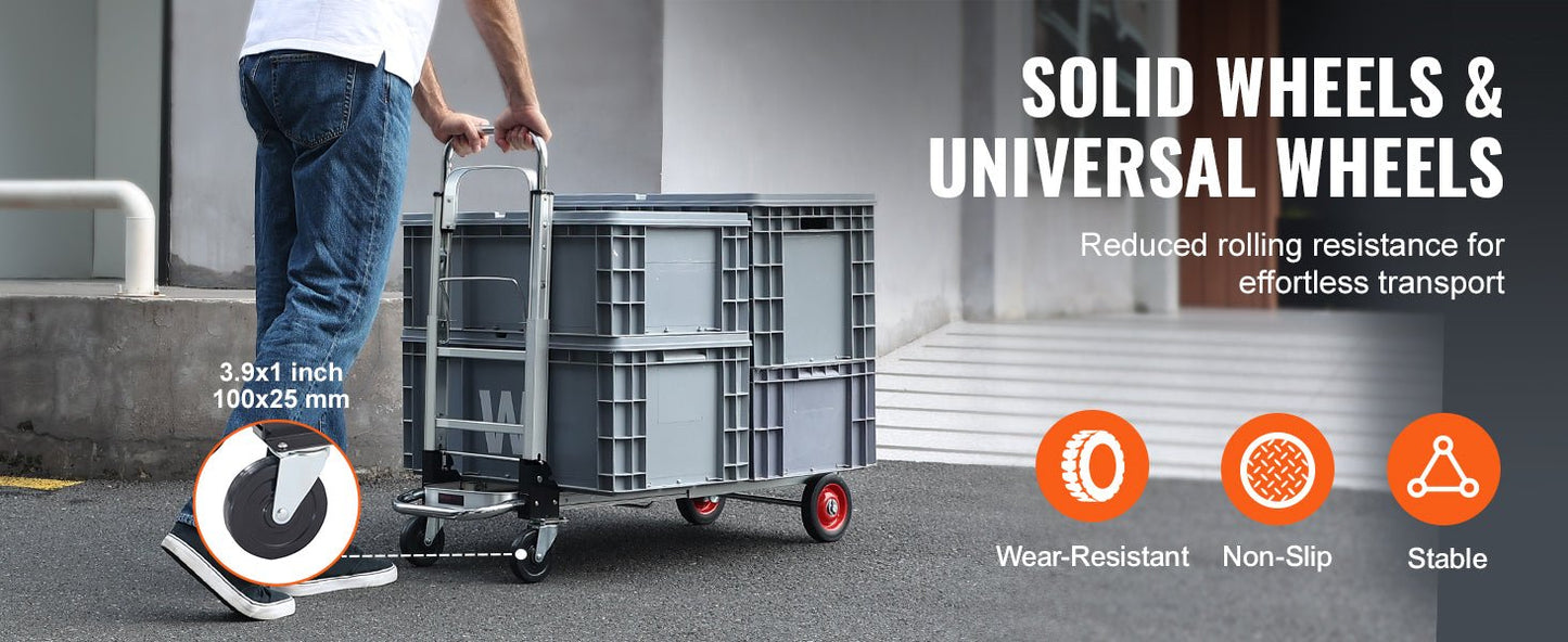 SucceBuy Folding Hand Truck Aluminum Heavy Duty Industrial Collapsible Dolly Cart for Transport Moving in Warehouse Supermarket - Buy at GearForge