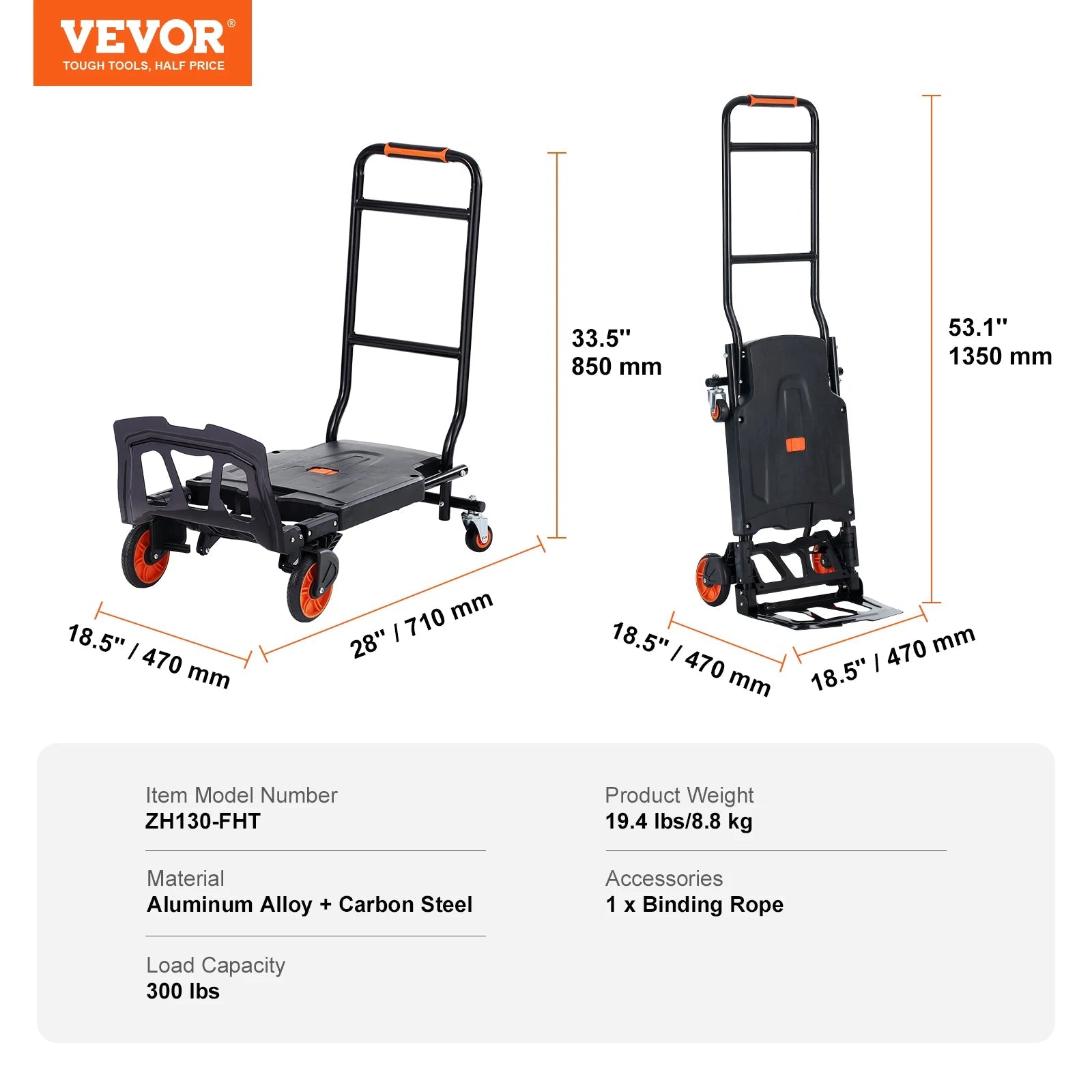 SucceBuy Folding Hand Truck Aluminum Heavy Duty Industrial Collapsible Dolly Cart for Transport Moving in Warehouse Supermarket - Buy at GearForge