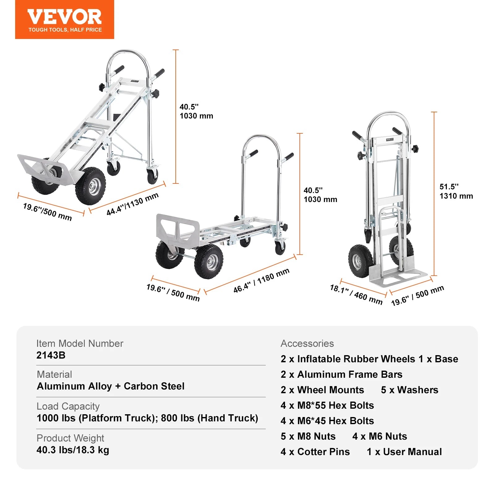 SucceBuy Folding Hand Truck Aluminum Heavy Duty Industrial Collapsible Dolly Cart for Transport Moving in Warehouse Supermarket - Buy at GearForge