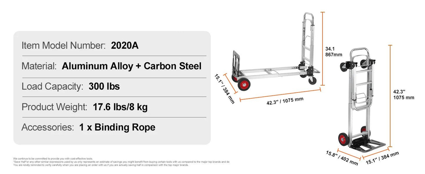 SucceBuy Folding Hand Truck Aluminum Heavy Duty Industrial Collapsible Dolly Cart for Transport Moving in Warehouse Supermarket - Buy at GearForge