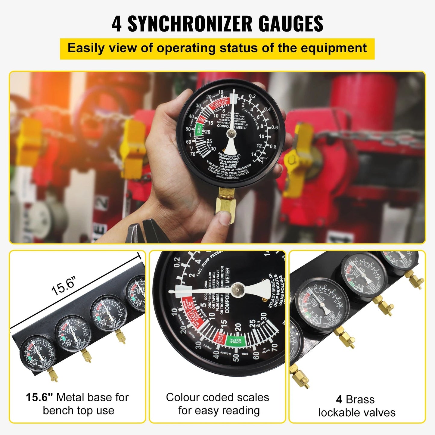 SucceBuy Fuel Vacuum Carburetor Synchronizer Carb Tool sync 4 Gauge Set with Rubber Hose Vacuum Balancer Meter Kit For Motorbike - Buy at GearForge