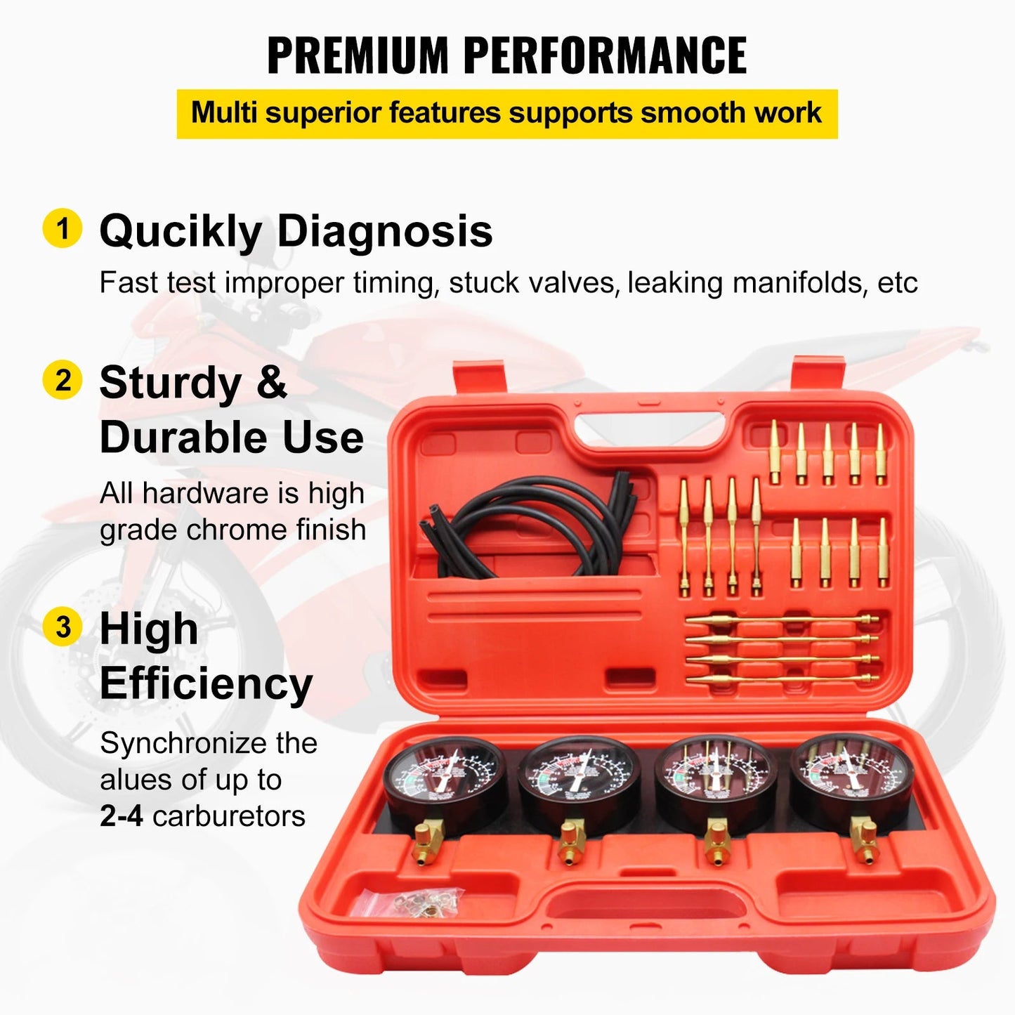 SucceBuy Fuel Vacuum Carburetor Synchronizer Carb Tool sync 4 Gauge Set with Rubber Hose Vacuum Balancer Meter Kit For Motorbike - Buy at GearForge