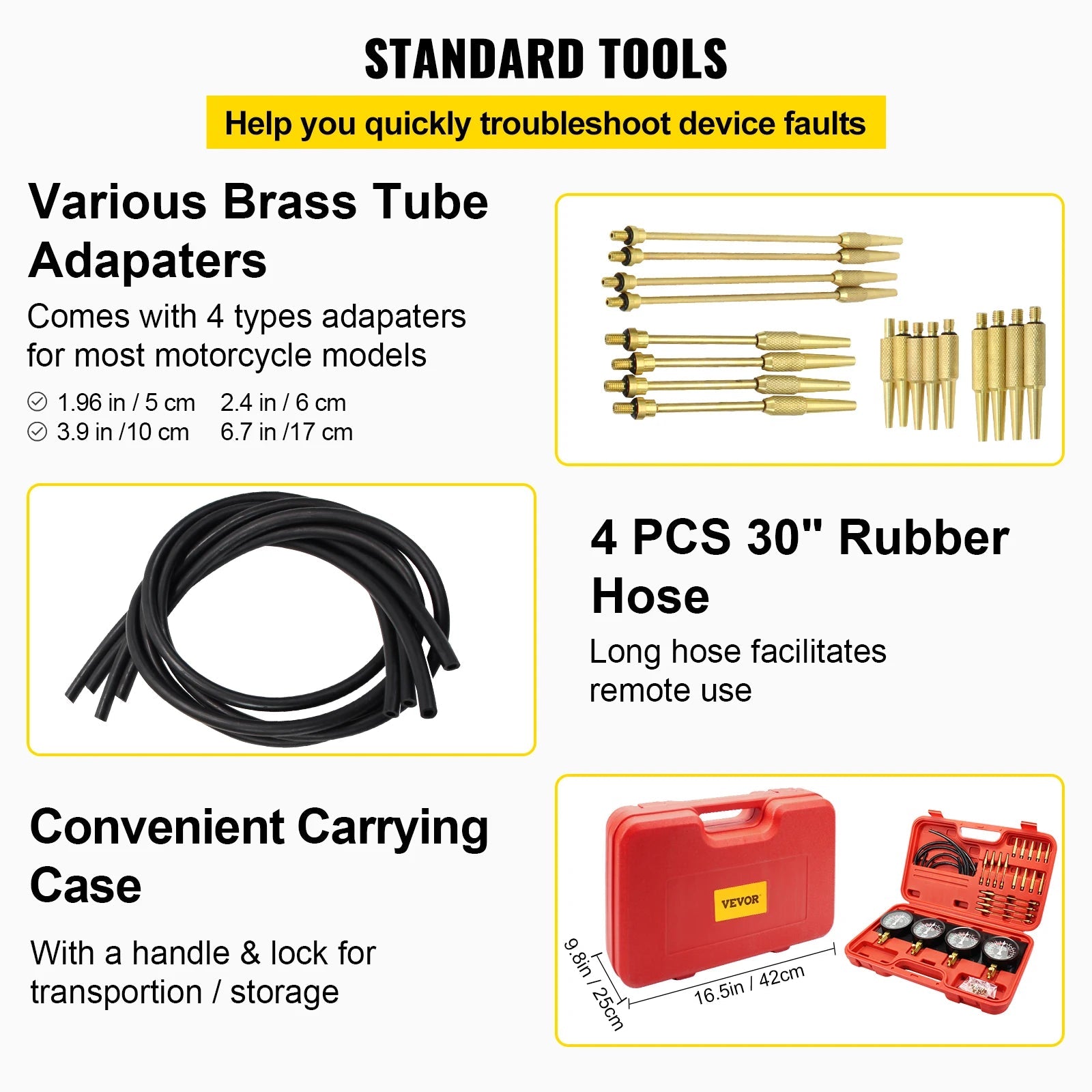 SucceBuy Fuel Vacuum Carburetor Synchronizer Carb Tool sync 4 Gauge Set with Rubber Hose Vacuum Balancer Meter Kit For Motorbike - Buy at GearForge