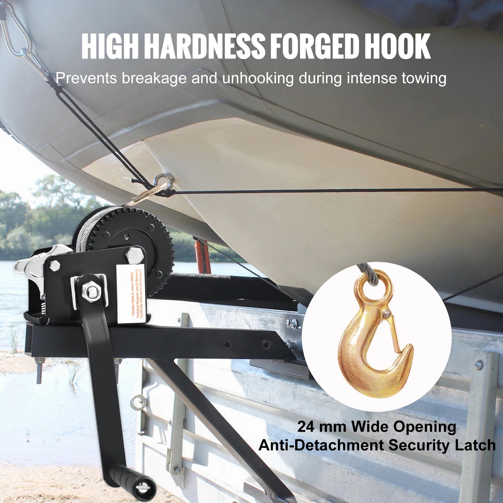 SucceBuy Hand Winch Heavy Duty Rope Crank with 33 ft Steel Wire Cable and Two - Way Ratchet for Trailer Boat or ATV Towing - Buy at GearForge