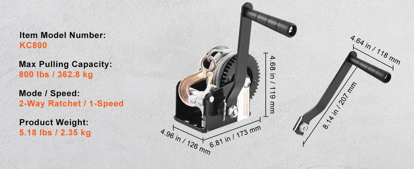 SucceBuy Hand Winch Heavy Duty Rope Crank with 33 ft Steel Wire Cable and Two - Way Ratchet for Trailer Boat or ATV Towing - Buy at GearForge