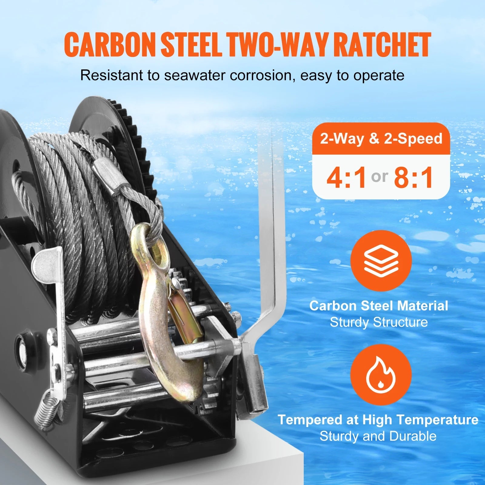 SucceBuy Hand Winch Heavy Duty Rope Crank with 33 ft Steel Wire Cable and Two - Way Ratchet for Trailer Boat or ATV Towing - Buy at GearForge