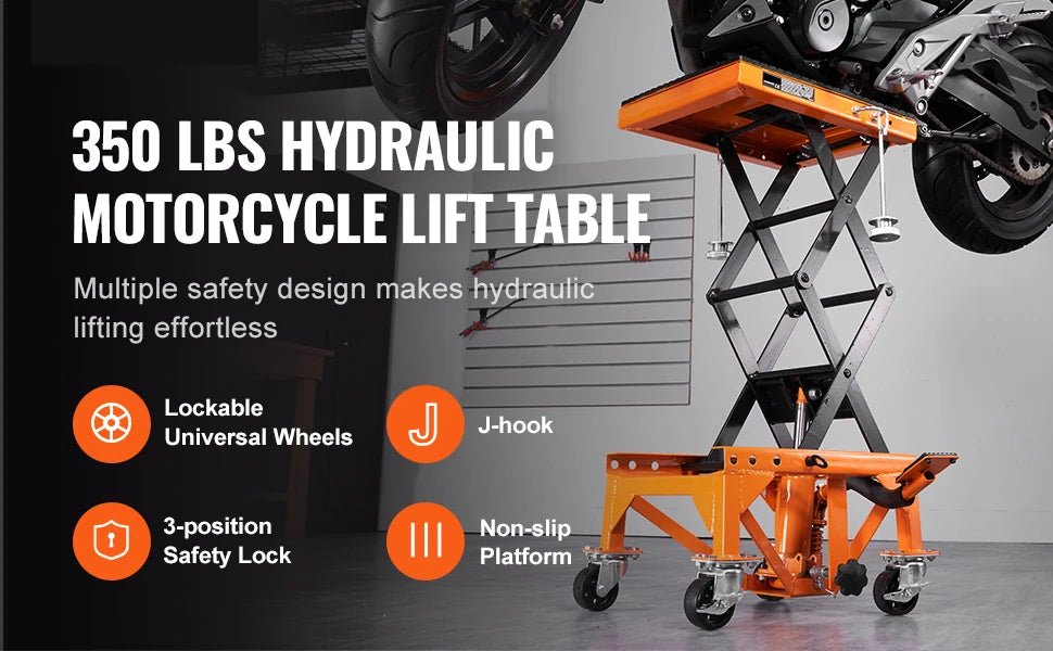 SucceBuy Hydraulic Motorcycle Lift Table 350 LBS Motorcycle Scissor Jack Lift Hydraulic Foot - Operated Jack Stand for Dirt Bike - Buy at GearForge
