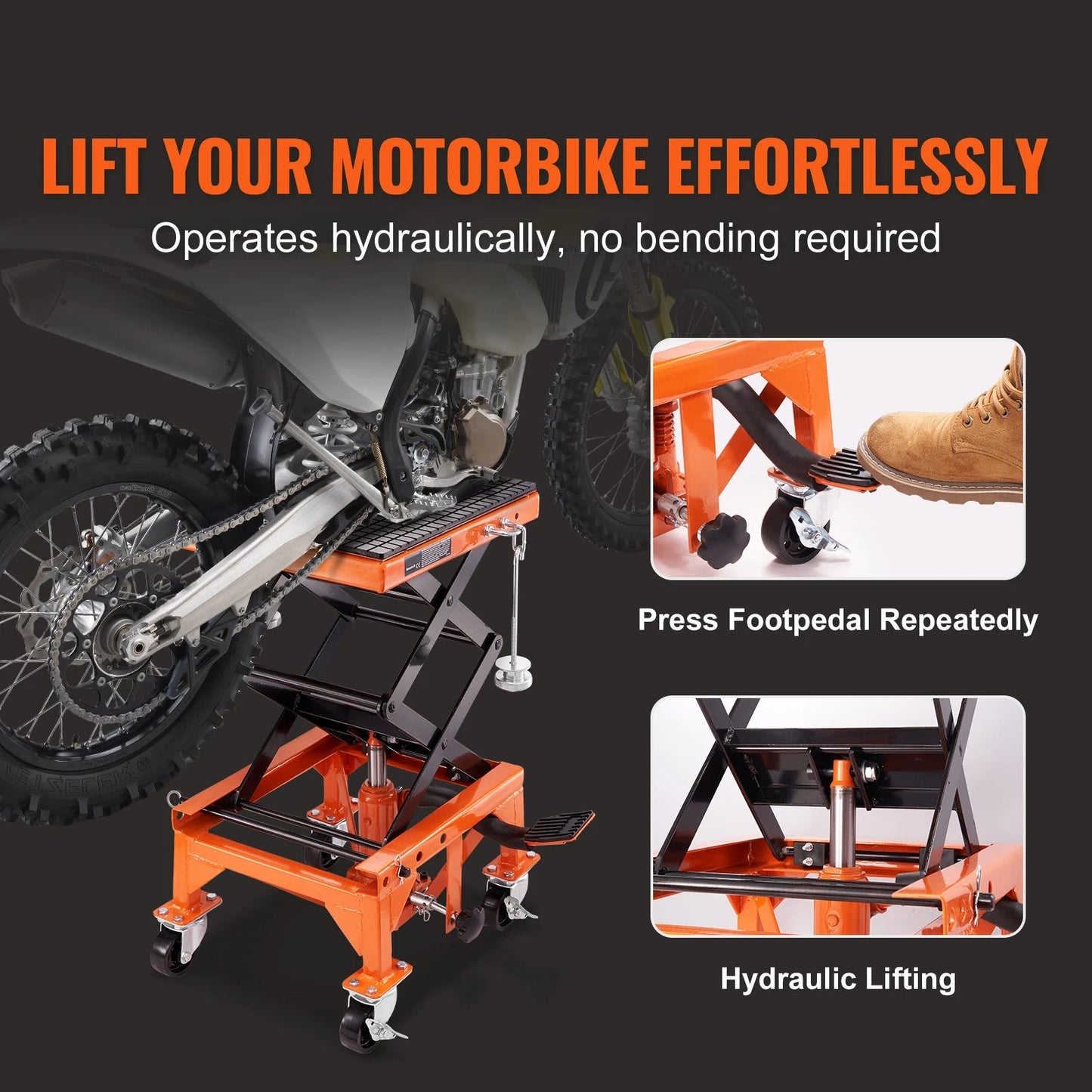 SucceBuy Hydraulic Motorcycle Lift Table 350 LBS Motorcycle Scissor Jack Lift Hydraulic Foot - Operated Jack Stand for Dirt Bike - Buy at GearForge