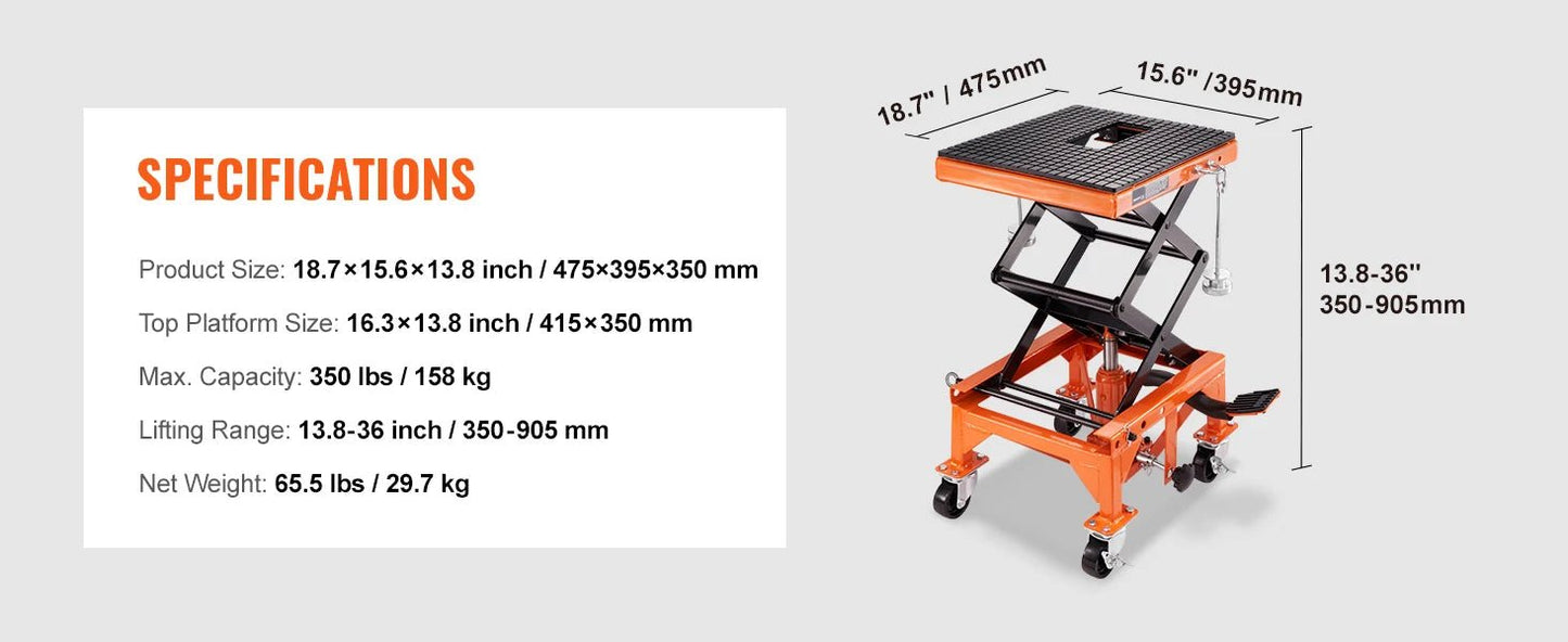 SucceBuy Hydraulic Motorcycle Lift Table 350 LBS Motorcycle Scissor Jack Lift Hydraulic Foot - Operated Jack Stand for Dirt Bike - Buy at GearForge