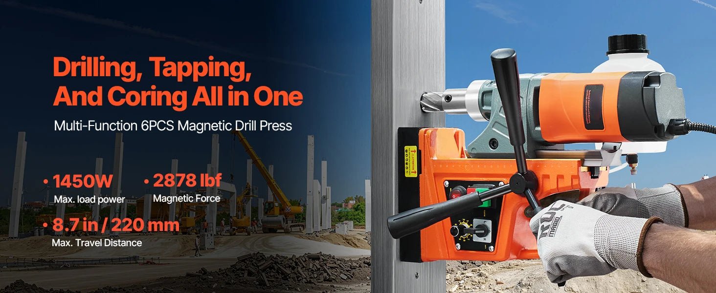 SucceBuy Magnetic Drill 1450W Motor Boring Diameter 2810 lbf Portable Electric Mag Drill Press Variable Speed Drilling Machine - Buy at GearForge