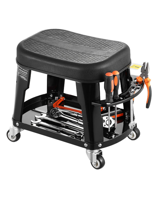SucceBuy Mechanic Stool 300lbs Garage Seat with Wheels 360° Swivel Rolling Workshop Stool with Tool Tray for Garage, Shop Repair - Buy at GearForge