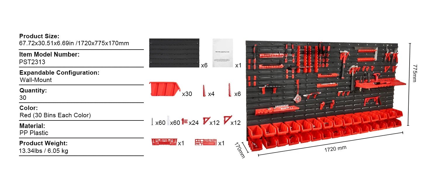 SucceBuy Wall Mounted Storage Bins Rack Organizer – 30/48 Plastic Parts Bins with Wall Panels & Hooks for Garage, Workshop, Tools, Screws & Nails - Buy at GearForge