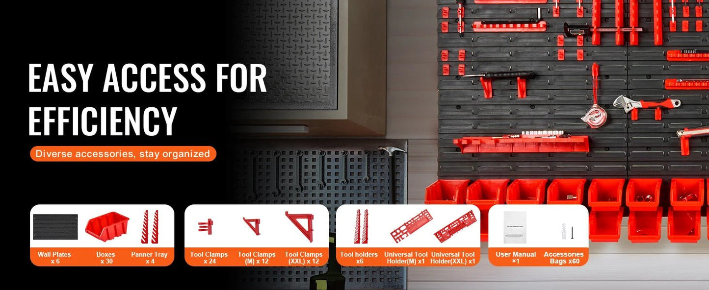 SucceBuy Wall Mounted Storage Bins Rack Organizer – 30/48 Plastic Parts Bins with Wall Panels & Hooks for Garage, Workshop, Tools, Screws & Nails - Buy at GearForge