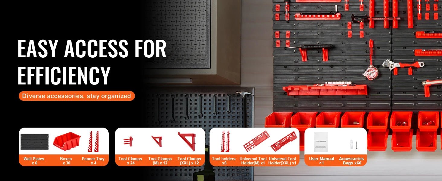 SucceBuy Wall Mounted Storage Bins Rack Organizer – 30/48 Plastic Parts Bins with Wall Panels & Hooks for Garage, Workshop, Tools, Screws & Nails - Buy at GearForge