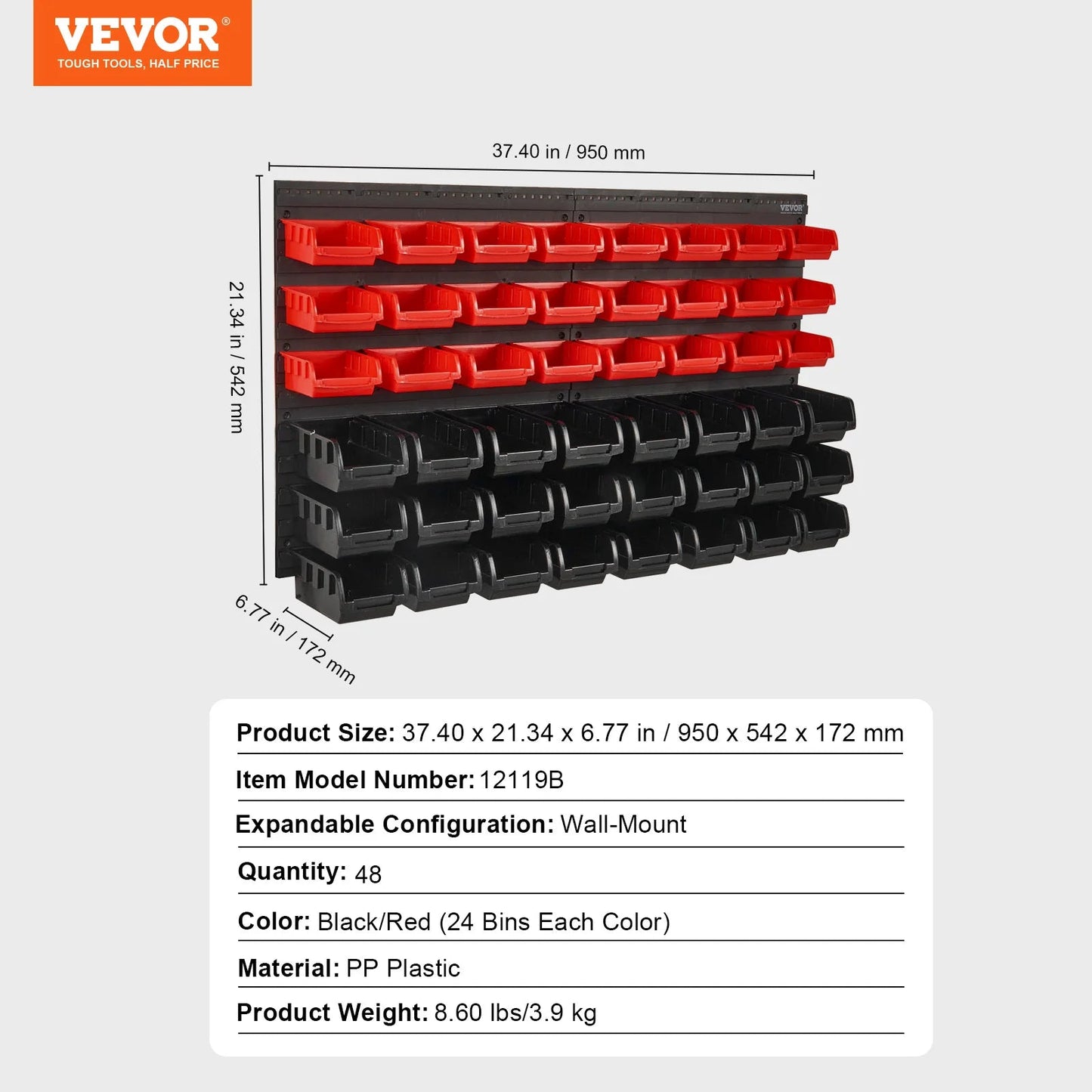 SucceBuy Wall Mounted Storage Bins Rack Organizer – 30/48 Plastic Parts Bins with Wall Panels & Hooks for Garage, Workshop, Tools, Screws & Nails - Buy at GearForge