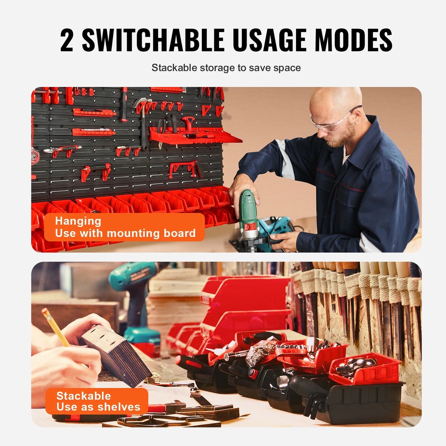 SucceBuy Wall Mounted Storage Bins Rack Organizer – 30/48 Plastic Parts Bins with Wall Panels & Hooks for Garage, Workshop, Tools, Screws & Nails - Buy at GearForge