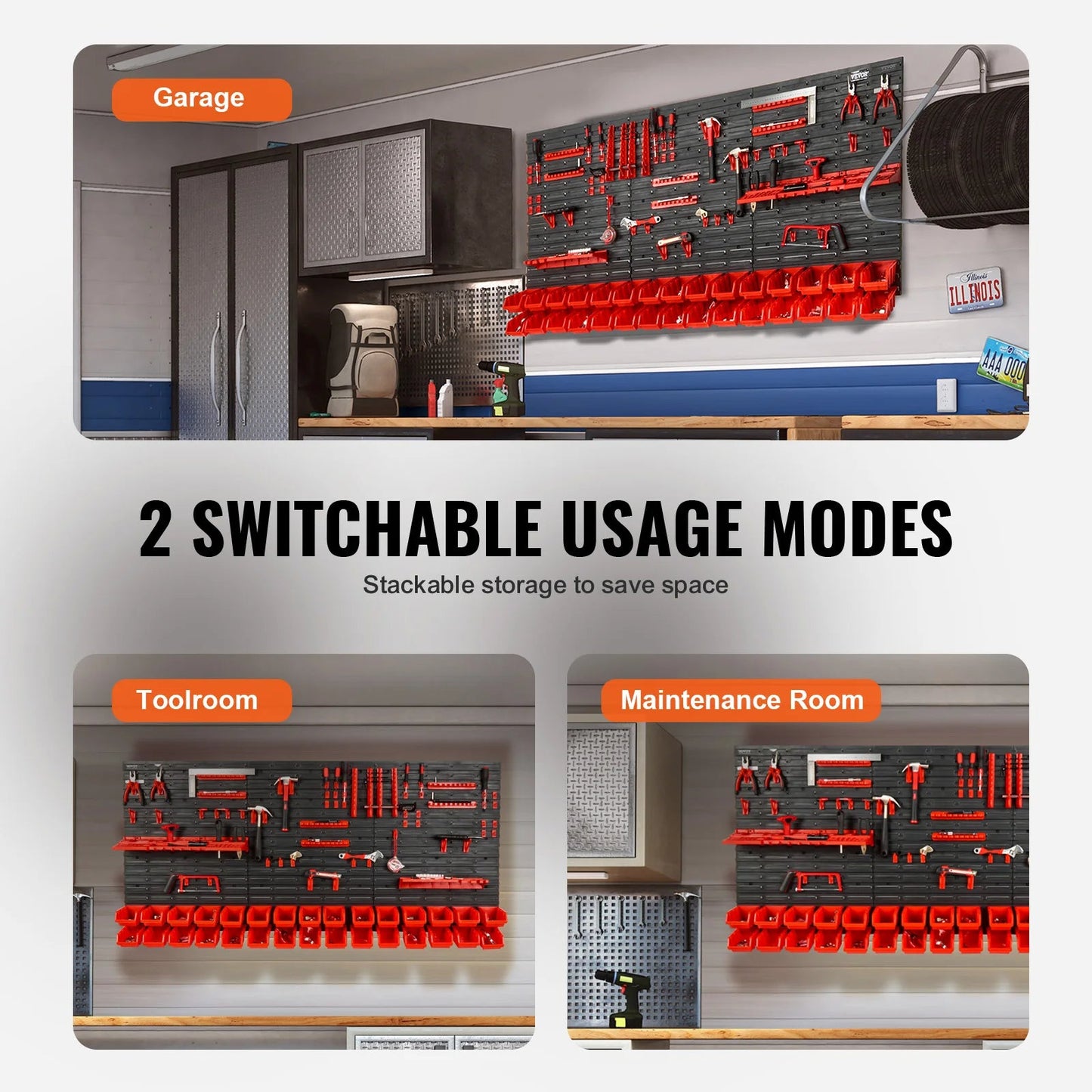 SucceBuy Wall Mounted Storage Bins Rack Organizer – 30/48 Plastic Parts Bins with Wall Panels & Hooks for Garage, Workshop, Tools, Screws & Nails - Buy at GearForge