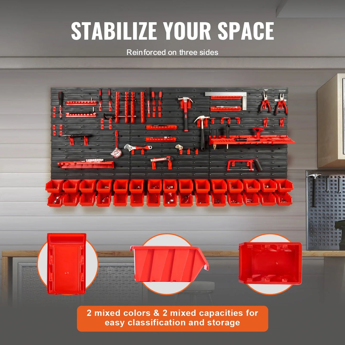 SucceBuy Wall Mounted Storage Bins Rack Organizer – 30/48 Plastic Parts Bins with Wall Panels & Hooks for Garage, Workshop, Tools, Screws & Nails - Buy at GearForge