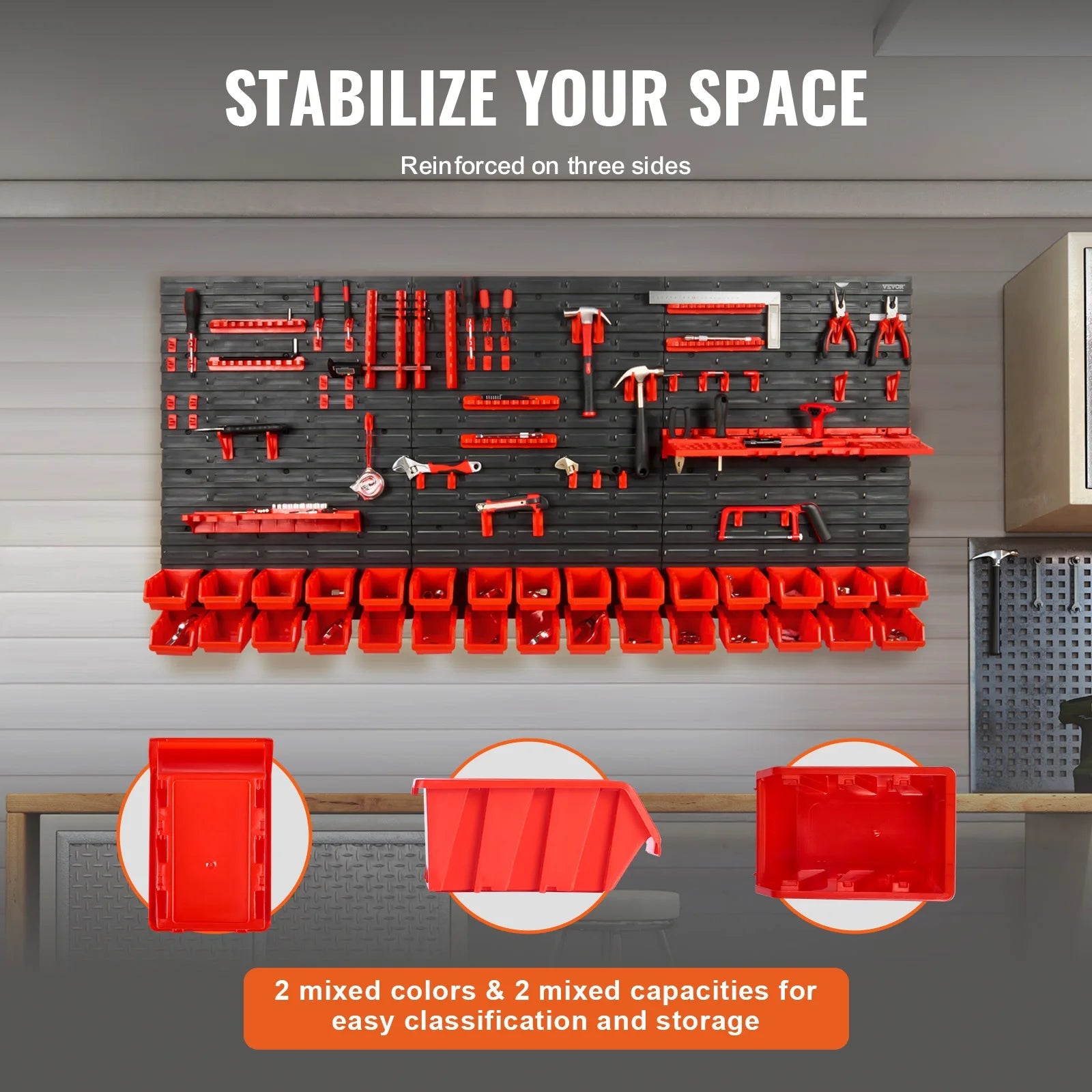SucceBuy Wall Mounted Storage Bins Rack Organizer – 30/48 Plastic Parts Bins with Wall Panels & Hooks for Garage, Workshop, Tools, Screws & Nails - Buy at GearForge