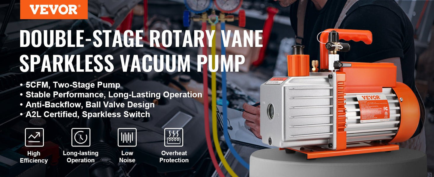 VEVOR 1&2 Stage Vacuum Pump 3.5/5/7CFM AC120V Air Conditioning Conditioner Vacuum Pump for HVAC Repair Refrigeration Maintenance - Buy at GearForge