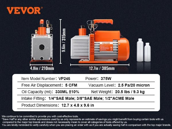 VEVOR 1&2 Stage Vacuum Pump 3.5/5/7CFM AC120V Air Conditioning Conditioner Vacuum Pump for HVAC Repair Refrigeration Maintenance - Buy at GearForge