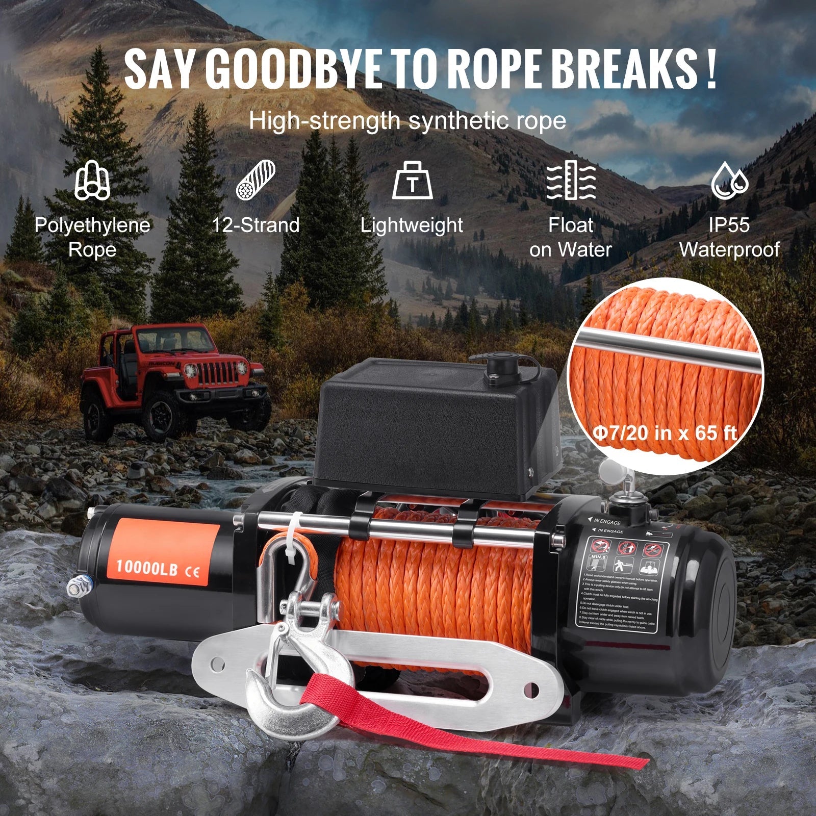 SucceBuy 10,000 lbs 12V Electric Winch – 65ft Synthetic Rope, Wireless & Wired Remote, IP55 Waterproof for Truck, SUV & Jeep Off - Road - Buy at GearForge