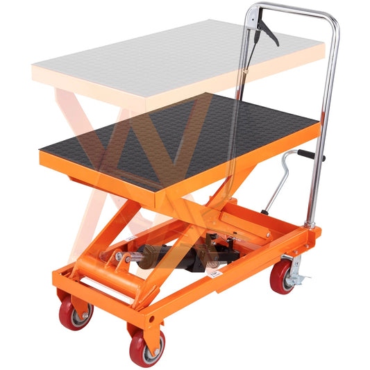 SucceBuy 1100lbs Hydraulic Lift Table Cart Manual Single Scissor 35.4" Lifting Height with 4 Wheels for Handling Transport - Buy at GearForge