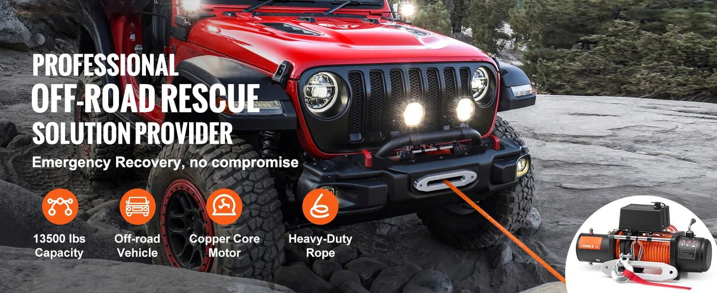 SucceBuy 13500lbs Electric Winch with 80ft Synthetic Rope – Wireless & Wired Remote for Off - Road Towing - Buy at GearForge