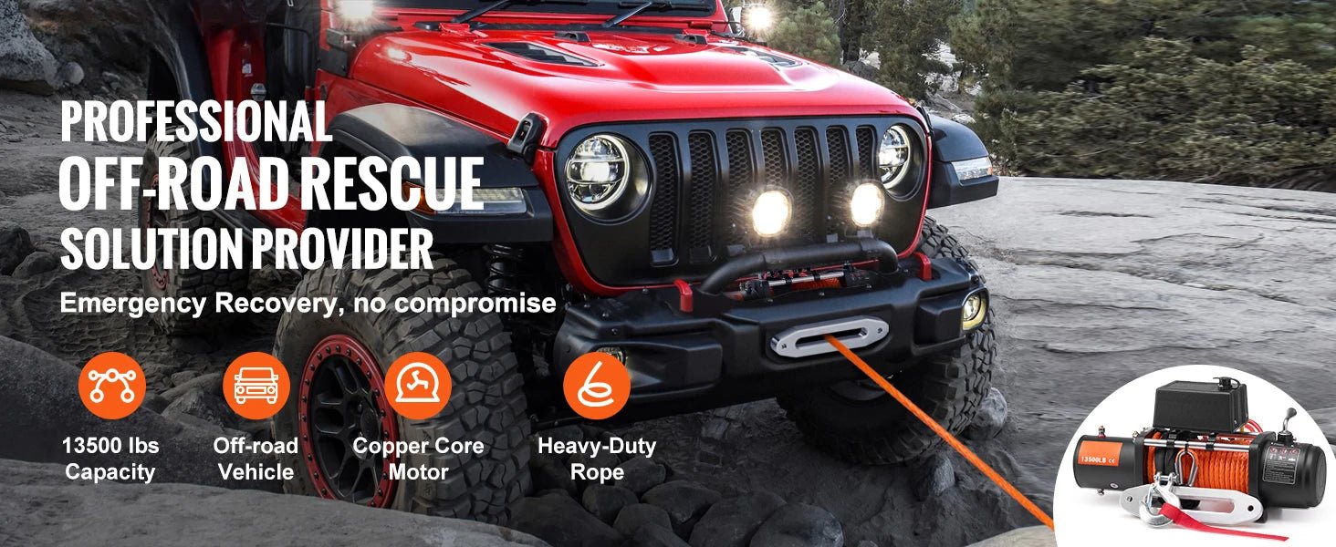 SucceBuy 13500lbs Electric Winch with 80ft Synthetic Rope – Wireless & Wired Remote for Off - Road Towing - Buy at GearForge