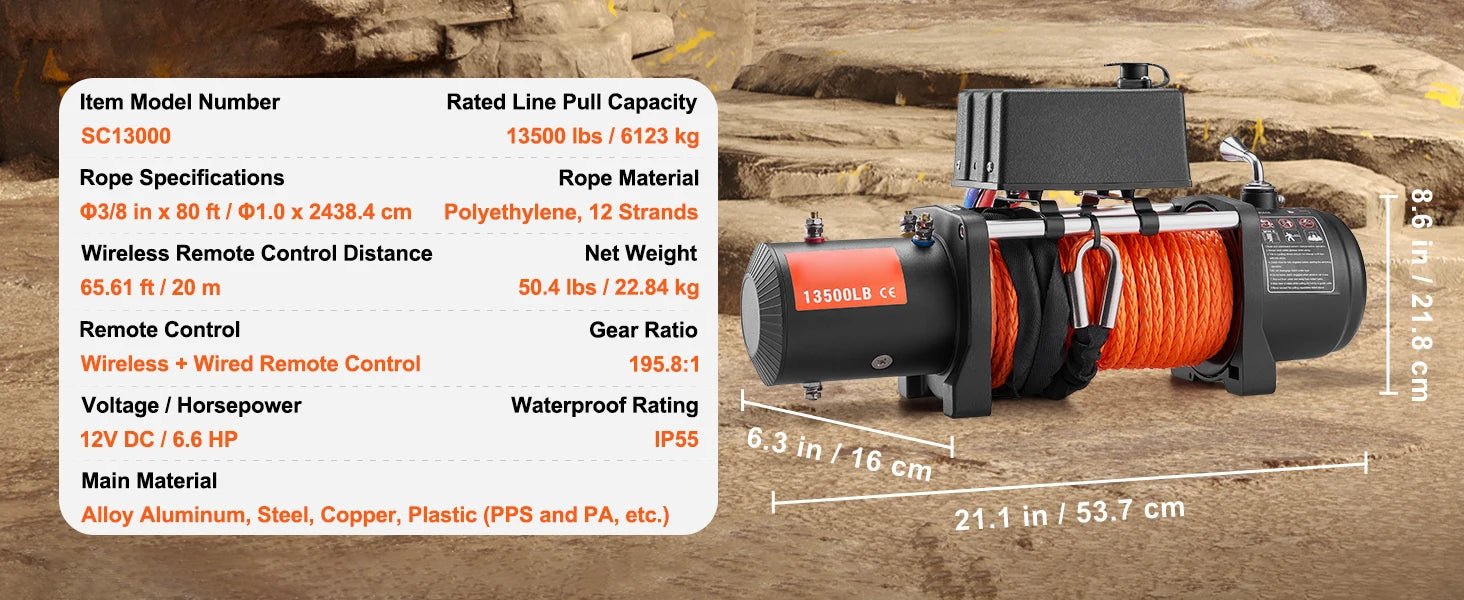 SucceBuy 13500lbs Electric Winch with 80ft Synthetic Rope – Wireless & Wired Remote for Off - Road Towing - Buy at GearForge