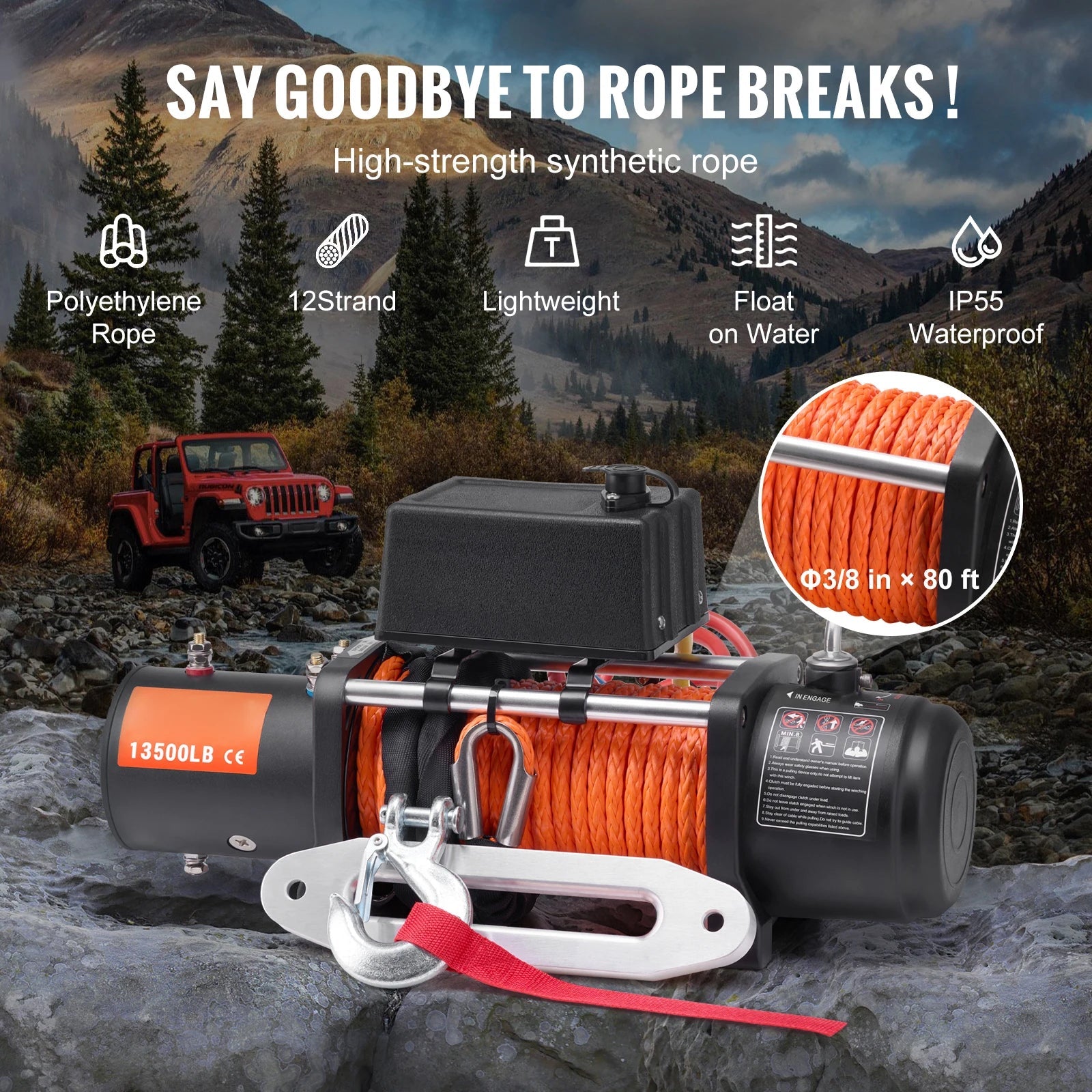 SucceBuy 13500lbs Electric Winch with 80ft Synthetic Rope – Wireless & Wired Remote for Off - Road Towing - Buy at GearForge